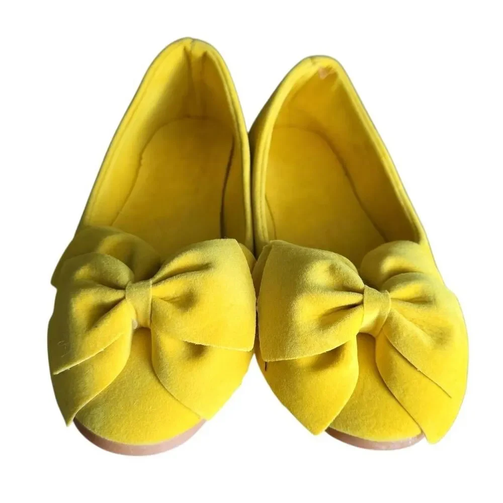 Shin Shang Xiu Xian Girl's Size 34/2.5 Yellow Felt Bow Flat Shoes
